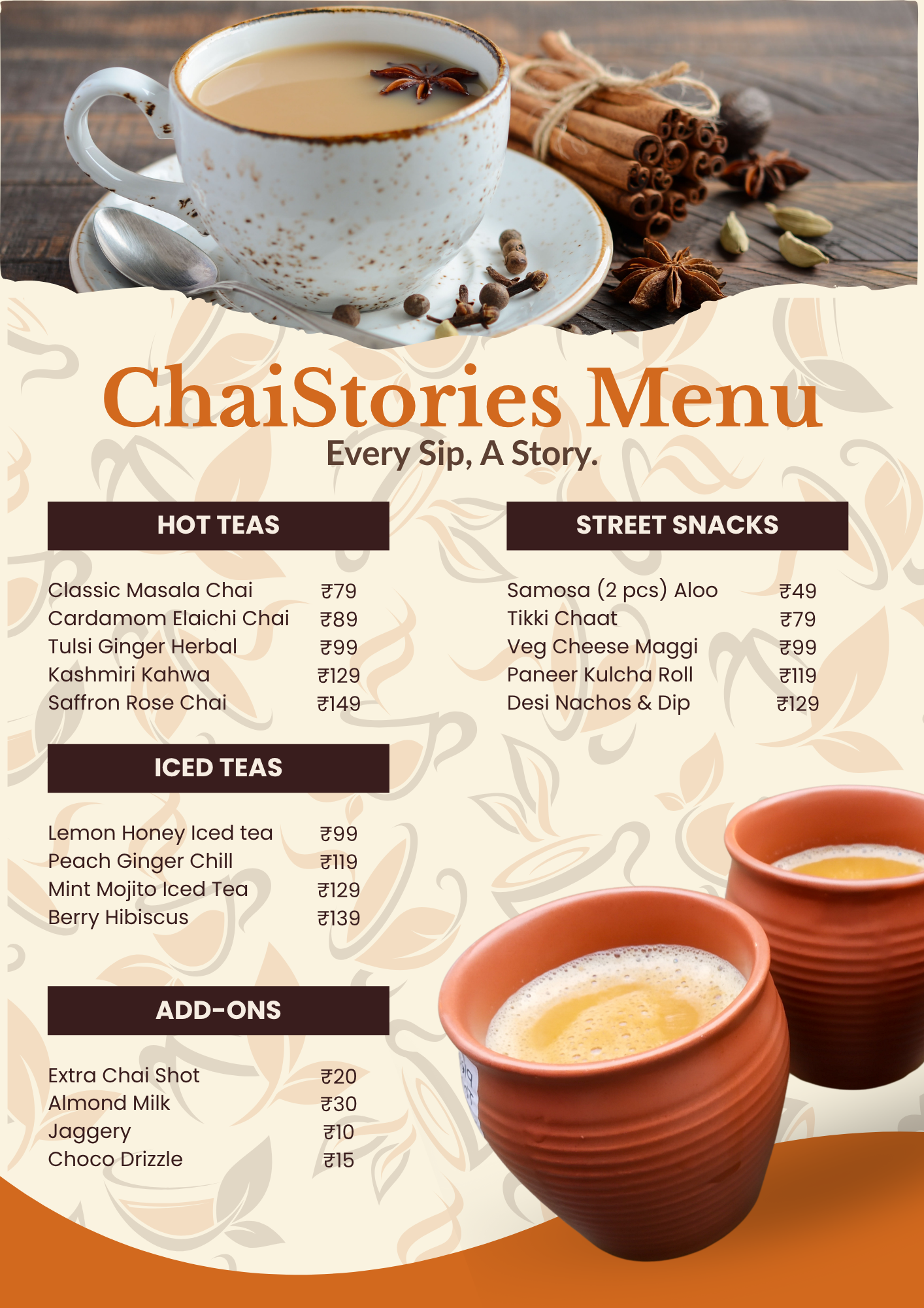 Chai stories Menu